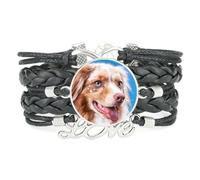 Bracelet Ajustable En Cuir Tressé Noir Infinity Big Eyes Shepherd Dog Love