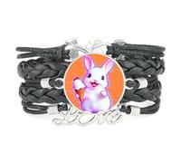 Bracelet Ajustable En Cuir Tressé Noir Infinity Fantastic Fault Art Rabbit