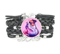 Bracelet Ajustable En Cuir Tressé Noir Infinity Unique Fault Art Bulldog L