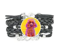 Bracelet Ajustable En Cuir Tressé Noir, Motif Caniche Infinity Fault Art