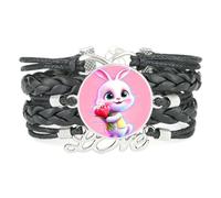 Bracelet Ajustable En Cuir Tressé Noir, Motif Lapin Infinity Fault Art.
