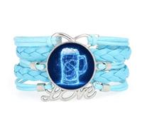 Bracelet Ajustable En Cuir Tressé, Style Ethnique, Symbole De Bonheur Et D'Intrication Quantique Numérique, Idéal Pour Un Festival De La Bière. Accessoire Cadeau D'Anniversaire Ou De Noël. Bleu.