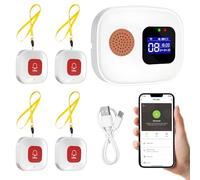 Bracelet Alarme Personne Agee, Bouton D'appel WiFi pour Soignant, 4 * Bouton D'appel d'urgence + 1 * Récepteur, WiFi Smart SOS Alarme de Bouton d'urgence pour Le Téléavertisseur Handicapé Système