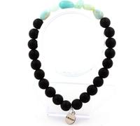 Bracelet Amazonite brésilienne + perles d'onyx noires mates 8 mm