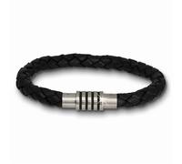 Bracelet Amello Noir Bracelet Homme Environ 19cm Cuir De Vachette Acier Inoxydable Ama475s19