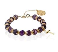 Bracelet Améthyste Femme, Bracelet de Guérison Pierre Naturelle Ajustable, Bracelets 18K Carats avec Croix, Bracelets Catholique porte Bonheur pour Première Communion, Baptême et Porte-Bonheur