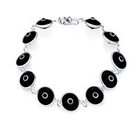 Bracelet Amulette de Protection Porte-Bonheur Perle de Verre Turque Œil Mauvais pour Femmes Adolescents en Argent Sterling .925 Noir Blanc 19 cm