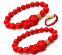 Bracelet amulette Feng Shui avec breloque rouge Pi Xiu/Pi Yao Attract Lucky Rich Bracelet pour femme/homme, Adjustable, bead diameter: 10mm, Plastique, Pierre
