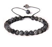 Bracelet amulette tressé fait main en perles de labradorite de 6 mm, corde noire, réglable