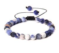 Bracelet amulette tressé fait main en perles de sodalite de 6 mm, corde noire, réglable