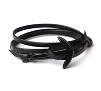 Bracelet ancre noire avec cordon en cuir