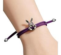 Bracelet animal - Conception de lapin | Brawcelet tressé | Cadeau créatif avec motif lapin, braclet textile tissé à la main, taille réglable, pendentif en métal, haute qualité, noir, rou