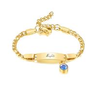 Bracelet Anniversaire Enfant Personnalisé, Bracelet Gourmette Figaro Or Réglable Gravé Prénom Pierre de Naissance, Cadeau de Baptême Anniversaire Enfant Bijoux pour Bébés Filles Garçons (3.Mars)