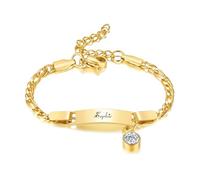 Bracelet Anniversaire Enfant Personnalisé, Bracelet Gourmette Figaro Or Réglable Gravé Prénom Pierre de Naissance, Cadeau de Baptême Anniversaire Enfant Bijoux pour Bébés Filles Garçons (4.Avril)