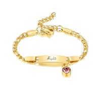 Bracelet Anniversaire Enfant Personnalisé, Bracelet Gourmette Figaro Or Réglable Gravé Prénom Pierre de Naissance, Cadeau de Baptême Anniversaire Enfant Bijoux pour Bébés Filles Garçons (Juin)