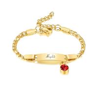 Bracelet Anniversaire Enfant Personnalisé, Bracelet Gourmette Figaro Or Réglable Gravé Prénom Pierre de Naissance, Cadeau de Baptême Anniversaire Enfant Bijoux pour Bébés Filles Garçons (7.Juillet)