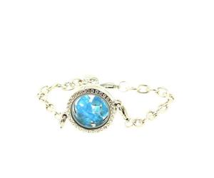 Bracelet Apatite Bleu Neon Brut Modèle Médaillon 25 Mm. Couleur Argent.