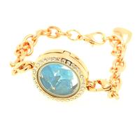 Bracelet Apatite Bleu Neon Brut Modèle Médaillon 25 Mm. Couleur Or Rose.