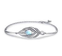 Bracelet Arbre de vie en Argent 925 Bracelet Femme Bijoux Cadeau Anniversaire Fête des Mères Cadeau Maman 18+5cm Réglable (Bracelet en pierre de lune)