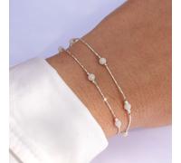 Bracelet argent 925, double chaine fine, pierres de lune blanches