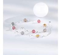 Bracelet Argent 925 Femme,Bracelets D'Amitié en Argent S925 avec Cristal De Cheveux De Pierre De Lune Cristal De Fraise Bracelet Réglable Bijoux De Mode Cadeau pour Les Femmes Couples De Fille