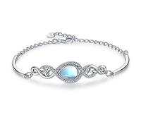 Bracelet Argent 925 pour Femme, Bracelets Plaqué Pierre de lune Zirconium, Bracelet nœud infini Bijoux, Cadeau Anniversaire pour Femme Maman, Cadeau De Fête des Mères