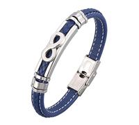 Bracelet Argent, Bracelet Jonc Homme Bracelet Infini Cuir en Acier Inoxydable 18.5cm