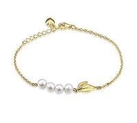 Bracelet Argent Femme,Argent Sterling 925 Perles De Culture D'Eau Douce Bracelets Plaqué Or Élégant Micro Feuille De Zircon Bracelet Chaîne De Perles Bracelets Banquet Eternity Jewellery For Her