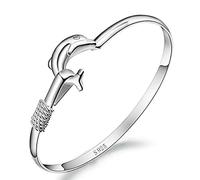 Bracelet Argent Femme,Bracelet Plaqué Argent pour Femmes Créatif Simple en Forme De Dauphin Charmant Bracelet en Argent Bracelets D'Amitié en Argent Meilleur Cadeau D'Ami pour l'anniversaire De N