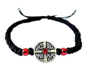 Bracelet artisanal IconsGr en corde - Bracelet de prière Komboskini chrétien orthodoxe - Noir - BR2