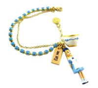 Bracelet artisanal 'Monde Merveilleux' (Alice) bleu blanc doré [P2208]