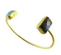 Bracelet artisanal plaqué or 'Princesse Ottomane' gris vert doré [P2275]