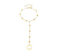 Bracelet avec anneau plaqué or et argent - Bracelet à pampilles - Breloque cœur papillon lune étoile cristal perles - Bracelet esclave réglable pour femme - Style bohème - Bijoux tendance - Cadeaux