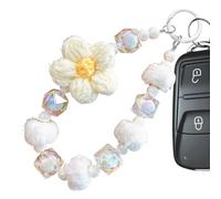 Bracelet avec breloque pour téléphone, chaîne à perles pour téléphone portable | Charm pour étui de téléphone avec boule en peluche et fleur en laine, porte-clés avec perles, dragonne créative pour