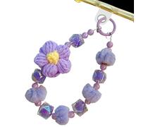 Bracelet avec breloque pour téléphone, chaîne à perles pour téléphone portable | Charm pour étui de téléphone avec boule en peluche et fleur en laine, porte-clés avec perles, dragonne créative pour