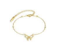 Bracelet avec nœud pour femme, plaqué or 14 carats, bracelet réglable avec nœud en ruban, bracelet délicat et chaîne de perles, bijoux tendance pour fête, show in the picture, Acier titane, Pas de