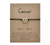 Bracelet avec pendentif en corde noire et signe du zodiaque - Cancer (22 juin - 22 juillet) - Cadeau pour homme et femme, Acier inoxydable, Sans pierre précieuse
