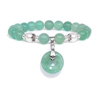 Bracelet avec pendentif en pierre naturelle verte - Bracelet en perles d'eau douce naturelles pour homme et femme - Bijoux en cristal, aventurine verte, 17 cm