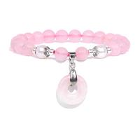 Bracelet avec pendentif en pierre naturelle verte - Bracelet en perles d'eau douce naturelles pour homme et femme - Bijoux en cristal - Quartz rose - 23 cm