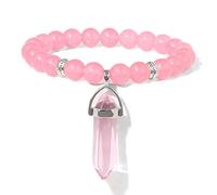 Bracelet avec pendentif en pierre naturelle verte - Bracelet en perles d'eau douce naturelles pour homme et femme - Bijoux en cristal, quartz rose 18, 23 cm
