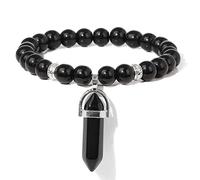 Bracelet avec pendentif en pierre naturelle verte - Perles d'eau douce naturelles - Pour homme et femme - Bijoux en cristal, 11. Agate noire, 19 cm