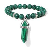Bracelet avec pendentif en pierre naturelle verte - Perles d'eau douce naturelles - Pour homme et femme - Bijoux en cristal - Malachite verte - 19 cm