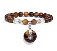 Bracelet avec pendentif en pierre naturelle verte - Perles d'eau douce naturelles - Pour homme et femme - Bijoux en cristal - Pierre œil de tigre - 23 cm