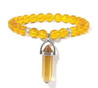 Bracelet avec pendentif en pierre naturelle verte - Perles d'eau douce naturelles - Pour homme et femme - Bijoux en cristal - Citrine - 17 cm