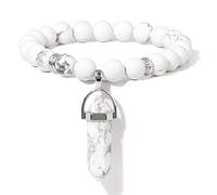 Bracelet avec pendentif en pierre naturelle verte - Perles d'eau douce naturelles - Pour homme et femme - En cristal - Howlite blanche - 21 cm