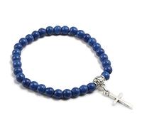 Bracelet avec perles en pierre de 6 mm Bracelets élastiques avec pendentif croix de Jésus & amp; Bracelets Hommes Femmes Yoga Christian Bijoux Cadeau Convenient Design