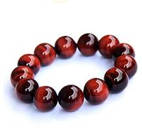 Bracelet avec perles rondes en œil de tigre rouge du Brésil - 18 mm - Pour femme et homme - Cristal AAAAA