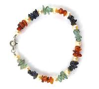 Bracelet avec pierres véritables baroques polies en cornaline, iolite, apatite bleue-verte alternées avec perles d'eau douce. Fermoir en argent 925. (20)