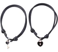 Bracelet avec serrure et clé pour couple - Bracelets assortis pour couple - Pour ami et ami - Cadeau de Saint-Valentin - Avec boîte - Noir - Pratique et professionnel