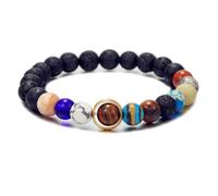 Bracelet avec système solaire fait à la main - Univers galaxie - Étoile gardienne - Pierre de lave naturelle - Bracelet extensible de guérison pour homme et femme - Pour amoureux de l'espace - Cadeau
